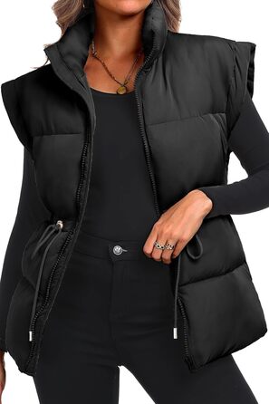 Жіночий великий пуховик ELLEVEN з коміром-стійкою, стьобаний, на блискавці, з кишенями (L, Чорний)