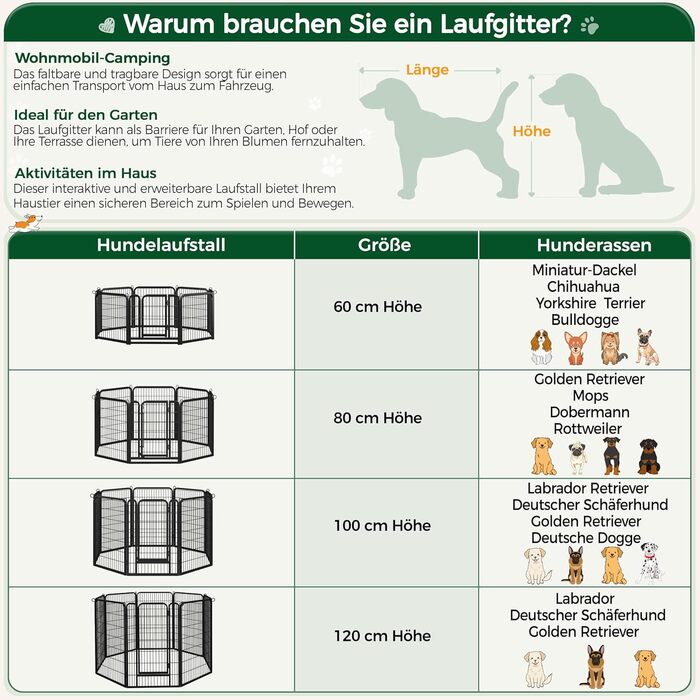 Yaheetech Foldable Dog Playpen - 100cm & 80cm High, 6-Piece/12-Piece, Freestanding Kennel for Indoor & Outdoor Use - No Tools Required