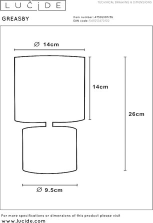 Лампа настільна LUCIDE GREASBY сірого кольору, діаметр 14 см, 1xE14