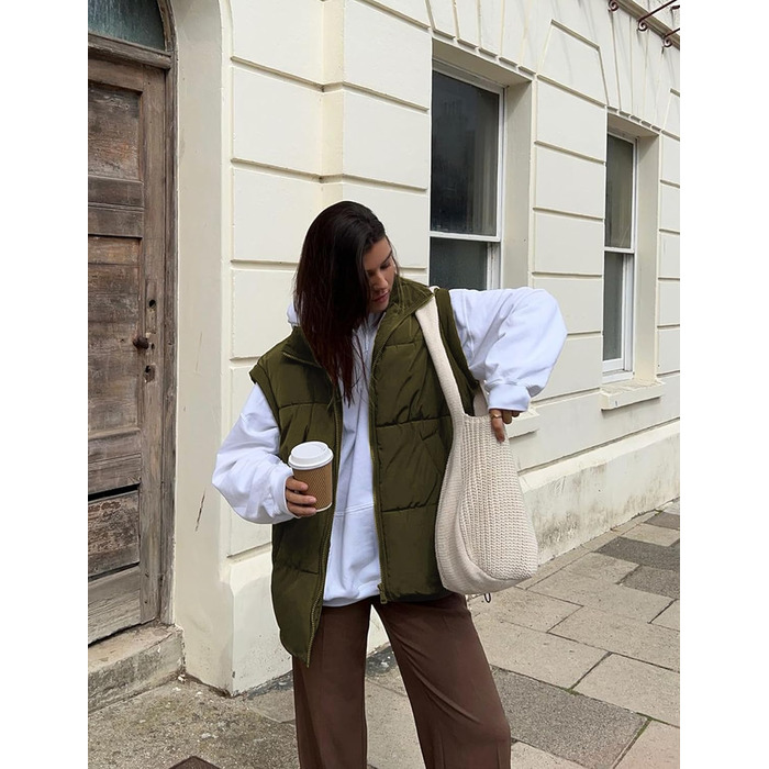 Зимова жилетка для жінок великого розміру, стегана, легка, з високим коміром, без рукавів, з утеплювачем, пуховик, куртка з кишенями, армійний зелений XL