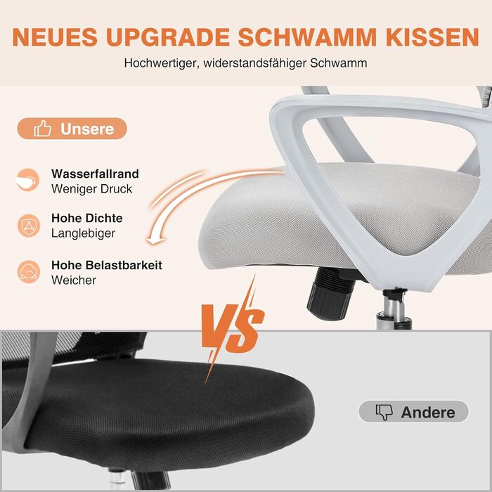 Ергономічне крісло Sweetcrispy для офісу та дому, з регулюванням висоти та підтримкою попереку, з підлокітниками (сірий)