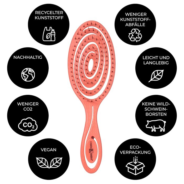 Щітка для волосся Chiara Ambra без заплутування - для жінок та чоловіків - розпушувач для кучерявого та довгого волосся - екологічна щітка-розпушувач, щітки для волосся - персиковий колір