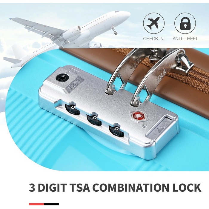 Чемодан для подорожей на 4 колесах, міцний та легкий, TSA-замок, YKK-блискавка, тихі колеса, ручна поклажа з косметичкою (Синій/Коричневий, косметичка)