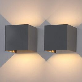 LED-стінні світильники Klighten 2 шт. 12W, регульований світловий промінь, тепле світло 3000K, IP65, для дому та саду, антрацит