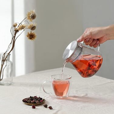 Скляний чайник CNGLASS з кнопкою One-Touch, 600 мл, з фільтром із нержавіючої сталі, термостійкий заварник для листового чаю, прозорий