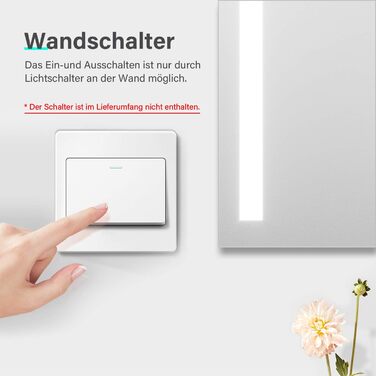 Елегантне дзеркало для ванної кімнати з LED-підсвічуванням 40x60 см, холодне біле світло, енергозберігаюче, настінне