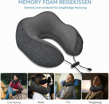 Подушка для подорожей під шию з ефектом пам'яті (Memory Foam) з маскою для сну 3D та берушами, сіра — ідеальна для літака, авто та офісу