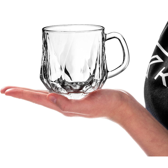 Набір склянок KADAX Frida 300мл (6 шт) для чаю, кави та води - скляні стакани з ручкою