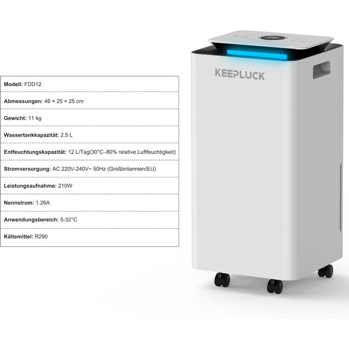Зволожувач повітря 12L/24H для ванної кімнати та кімнати, 18-24м², білий (FDD12)
