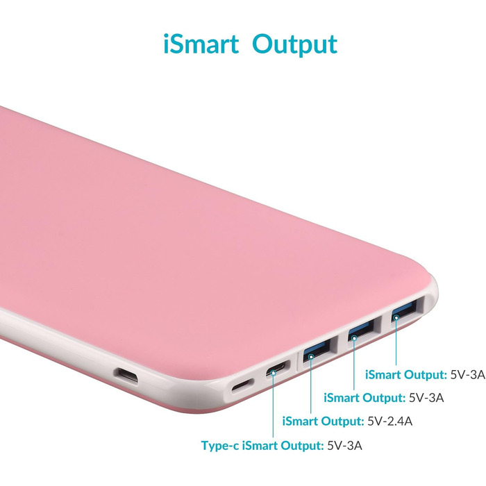 Power Bank Charmast 26800mAh з 4 виходами та 3 входами, USB-C, рожевий. Сумісний з iPhone, iPad, Samsung та іншими пристроями