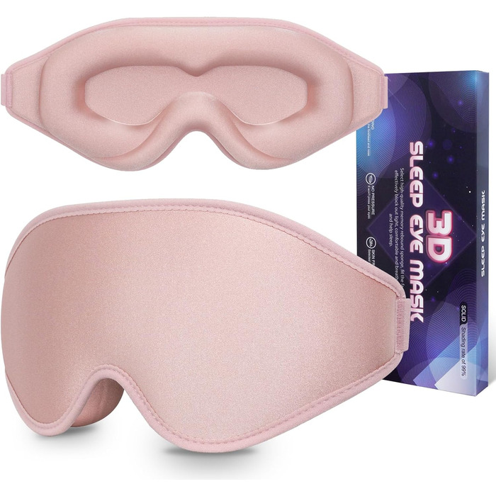 Маска для сну 3D з memory foam, повна світлонепроникність, регульована, рожева, для жінок