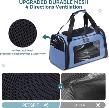 Транспортна переноска для котів та маленьких собак Petsfit, блакитна, S, з захисним ременем та розкладною матрацом