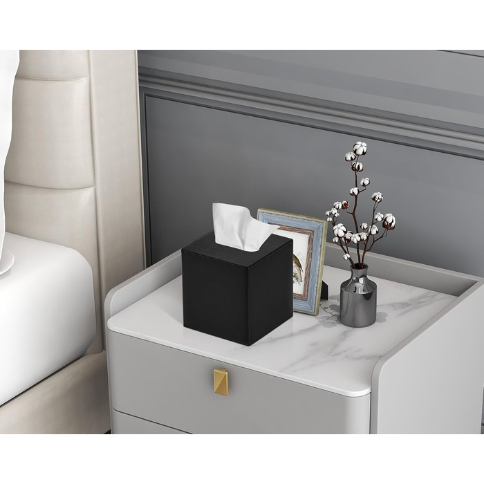 Стильна коробка для серветок квадратна, PU-шкіра, чорна. Організатор для ванної, спальні, кухні, офісу