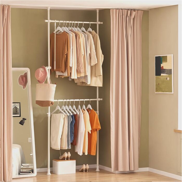 SoBuy® FRG109 Telescopic Wardrobe System with 2 Clothes Rails - Clothes Storage System, Shelving System, Clothes Rack