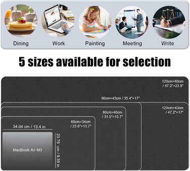 Підкладка для миші та столу Leder (Шкіра) 80x40 см, чорна - килимок для письма, офісний аксесуар для комп'ютера та ноутбука