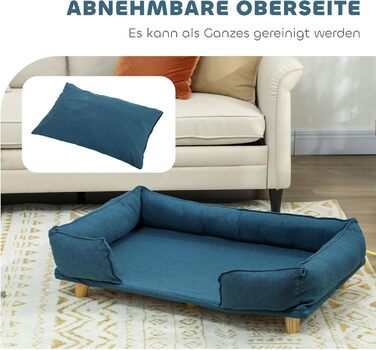 Диван для собак PawHut - зручне ліжко для домашніх тварин з підлокітниками, на дерев'яних ніжках, 96 x 66 x 24 см, темно-синій