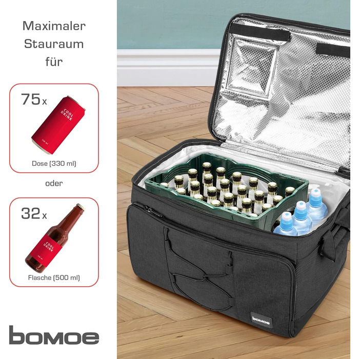 Foldable Cooler Bag 25L/45L/52L - Outdoor Cooler Box with 16h Cooling Function and Carrying Straps, Waterproof Picnic Bag Insulated Bag with Shelf, Insulated Bag - Anthracite or Grey - IceBreezer (Anthracite - Size L: 52l)