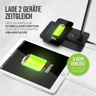 SMARTIVE LED лампа настільна з бездроговою зарядкою - офісна лампа з 10W бездротовою зарядкою, регульоване світло, USB вихід, чорний колір