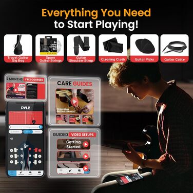 Електрогітара Pyle Prog Rock EG Series з підсилювачем, 39 дюймів, Dual Humbucker, палісандр, чорний