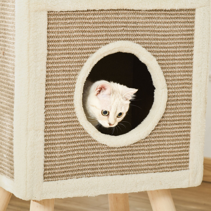 PawHut Багатоярусна котяча кімната з когтеточкою, іграшками, ліжком для котів та ковзаючою килимком з ДСП, плюшу та сизалю кольору кави