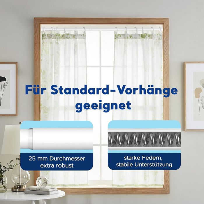 Штанга для карнизів без свердління, біла, 71-155 см, Ø 25 мм, телескопічна, для штор, душової завіси та гардеробу