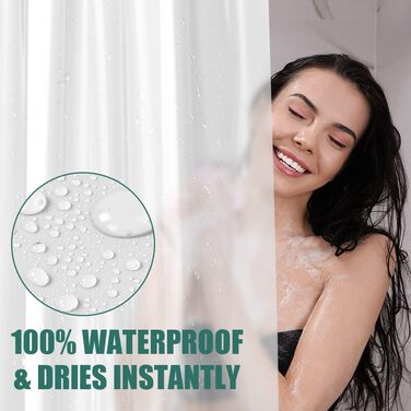 Шторка для душу URAQT, водонепроникна, антигрибкова, швидковисихаюча, PEVA, 180x180 см, 12 кілець, для ванни (Біла)