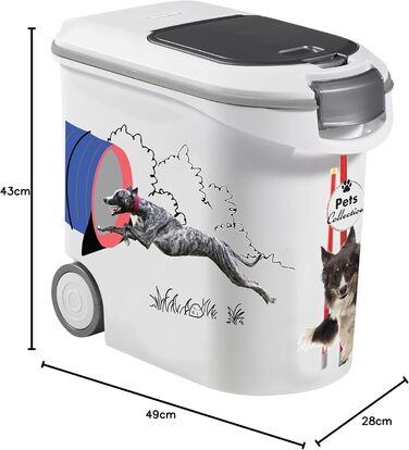 Контейнер для корму для собак Curver – 35 л/12 кг – Pets Collection – герметичний, з колесами, 28 x 49 x 43 см