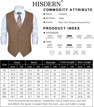 HISDERN Жилет чоловічий в клітинку, класичний, бавовна, для весілля, в стилі 'Hahnentritt', під костюм (S, Коричневий / Хакі)