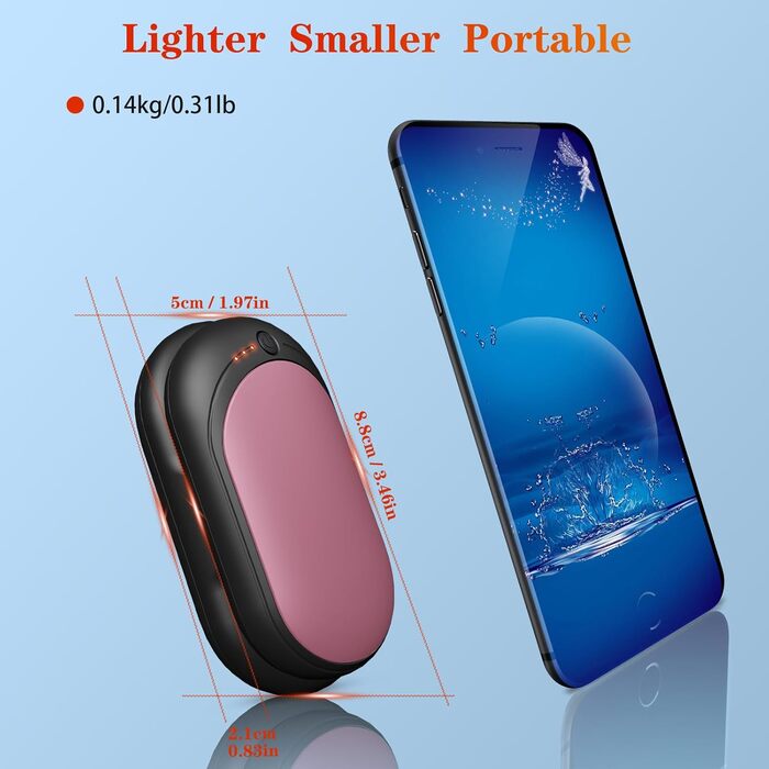 Електричний підігрівач для рук, перезаряджуваний набір 2 шт. з акумулятором 6000mAh, USB-кабель, 3 режими нагріву, 20 годин тепла, перезаряджувана кишенькова пічка для активного відпочинку взимку (чорний, рожевий)