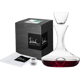 EISCH Decanter Set with Decanting Carafe, Decanter Stopper, Polishing Cloth & Cleaning Pearls - Decanter made of crystal glass with accessories for easy glass care - 750 ml