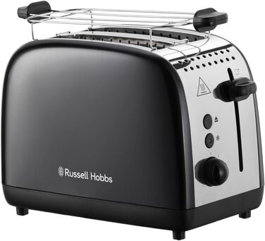 Тостер Russell Hobbs Colours Plus на 2 тости, нержавіюча сталь, чорний, з широкими відділеннями, підставкою для булочок, 6 режимів підсмажування, функцією розморожування, Lift & Look, 1600 Вт (26550-56)