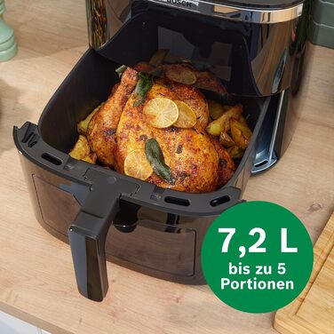 Bosch Serie 6 Hot Air Fryer XXL - 7.2L Capacity, 7 Pre-set Programs, Illuminated Window, Fast Cooking, Black