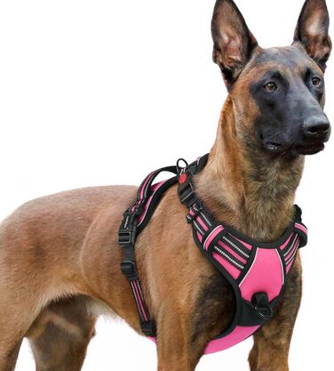 Нашийник для собак Rabbitgoo, великі породи, регульований, без натягування, з ручкою, анти-тяга, м'яка підкладка, світловідбиваючий, розмір L (XL), рожевий