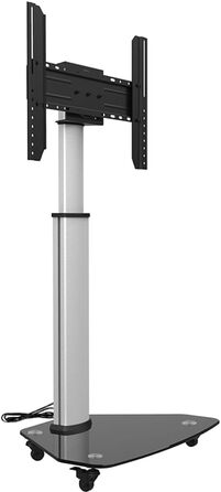 Підставка для телевізора XTRARM Proton 300 з полицею, розетками, USB-портами, VESA 191см, для телевізорів 32-75 дюймів, 40 кг, алюміній, скло, срібло
