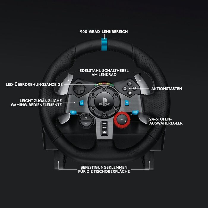 Руль Logitech G29 Driving Force з Force Feedback, 900° обертання, шкіряне покриття, педалі з нержавіючої сталі, сумісний з PS4/PS3/PC/Mac