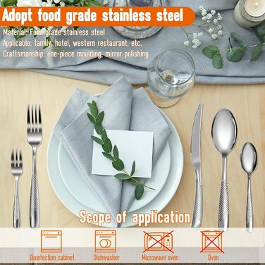 Набір столових приборів на 8 осіб, 40 предметів: ножі, виделки, ложки. Виготовлений з нержавіючої сталі, дзеркально відполірований, придатний для миття в посудомийній машині. Сріблястий колір.