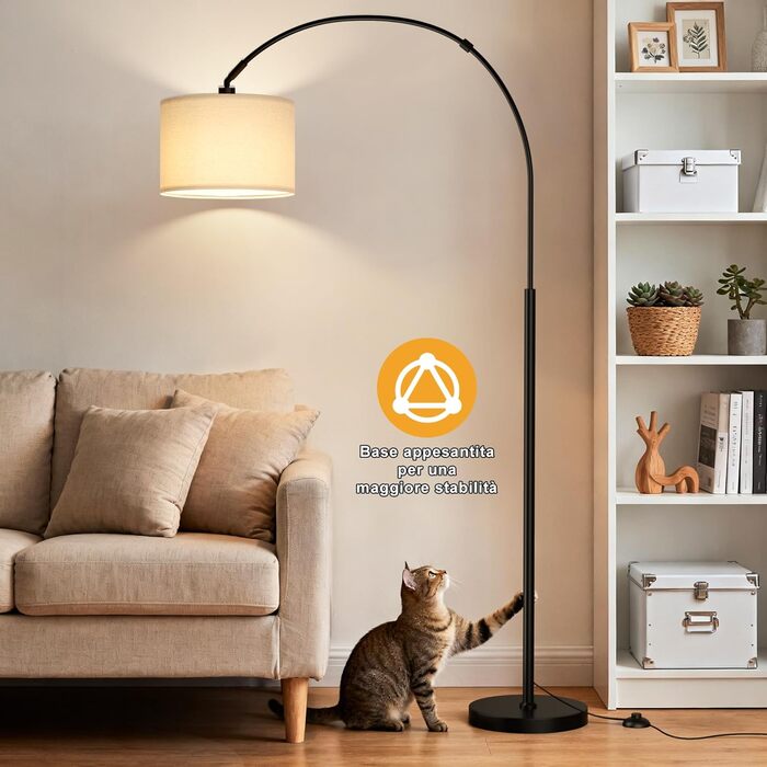 Торшер для вітальні Stehlampe з димером, LED E27, пульт ДУ, бежевий плафон, чорна база, поворотний, 180 см