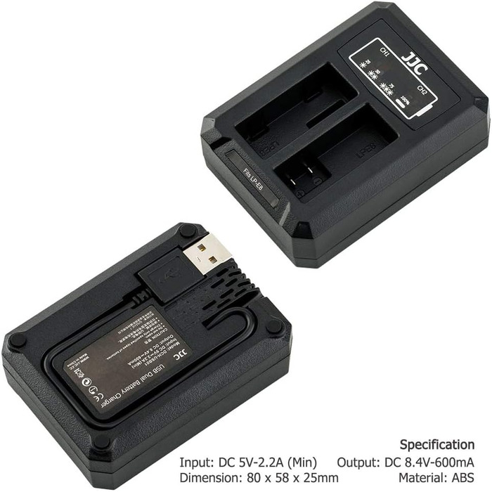 Зарядний пристрій JJC для Canon EOS 700D, 650D, 600D, 550D (Rebel T5i, T4i, T3i, T2i) - Dual USB, LP-E8