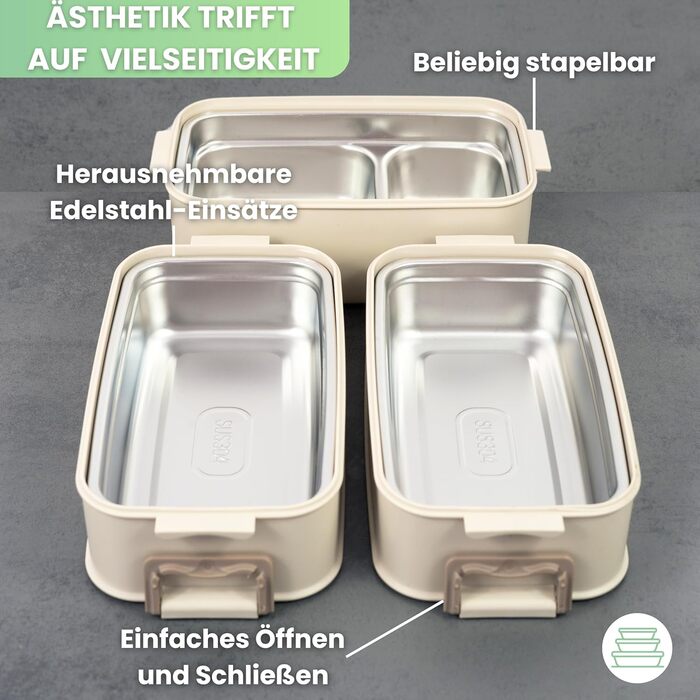 Бенто-ланчбокс 'Robin' 2700мл, 3 секції з приборами та відсіками, преміум нержавіюча сталь, BPA-free, велика ланчбокс для дорослих, Meal Prep, витокозахисний, підходить для мікрохвильової печі