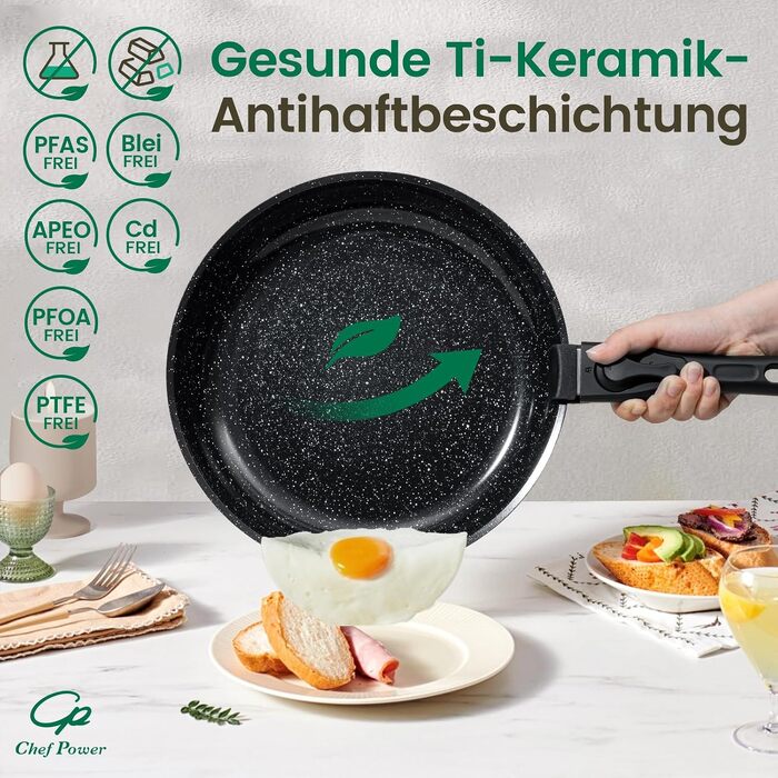 Набір посуду Chef Power 19 предметів: каструлі та сковорідки з титано-керамічним антипригарним покриттям та знімними ручками, для всіх типів плит, чорний