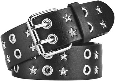 Жіночий шкіряний ремінь Punk з пряжкою, зірочками та дворядною конструкцією (чорний)