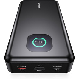 Power Bank 140W, 25000mAh з дисплеєм для ноутбука, MacBook, iPad, iPhone, Switch, Dell XPS (Сірий)