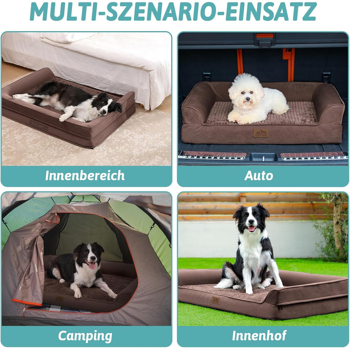 Ортопедичне ліжко для собак маленьких порід, водонепроникне диван-ліжко з бортиками, з підтримуючою піною, зручне ліжко для домашніх тварин з знімним, пральним чохлом, водонепроникний наповнювач, антиковзаюче покриття (107 x 76 x 19 см, Колір: Коричневий)