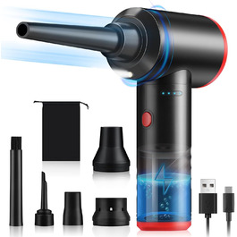 Електричний пилосос для повітряного продування BUDOCI, 3 швидкості, 100000 об/хв, 6000 mAh, з LED-підсвічуванням, для чищення ПК, клавіатури, диванів, офісної техніки, авто (чорно-червоний)