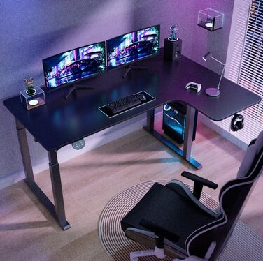 Electric Standing Desk L-Shape 180x110cm - Adjustable Height Desk with Dual Motor - Black Corner Desk with Spliced Board
