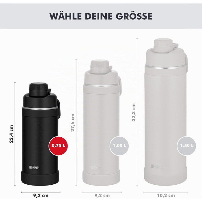 Термос Thermos Ultralight Max з ручкою, вакуумна пляшка з нержавіючої сталі 750 мл, матовий чорний (Charcoal Black Mat)