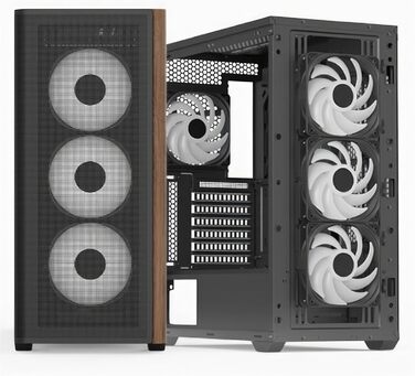 Корпус для ПК Aerocool D502A Mid-Tower: Mesh-панель, 4 RGB-вентилятори, підтримка ATX/Micro-ATX/Mini-ITX, скло, чорний з дерев'яними вставками