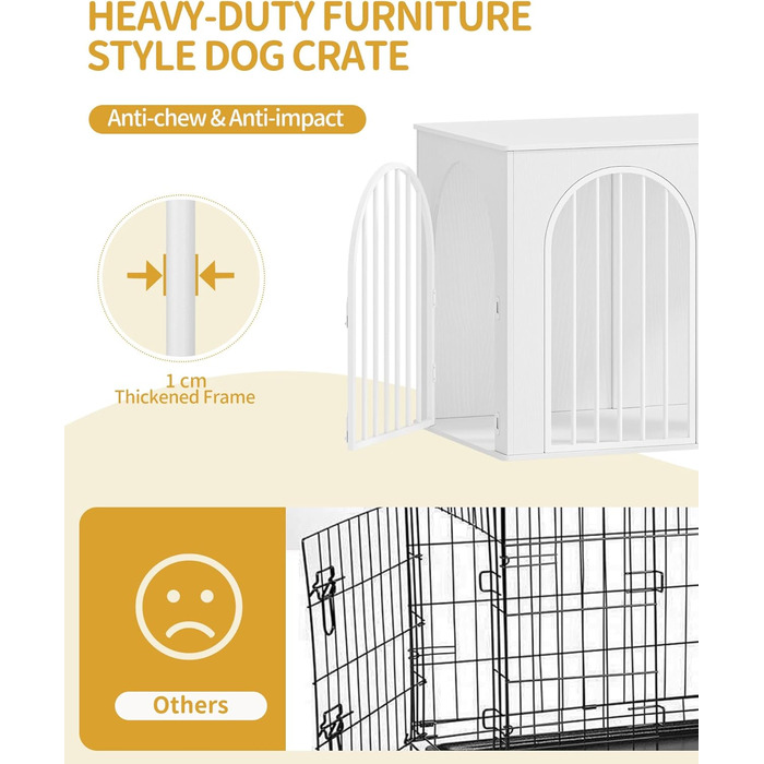 Hzuaneri Modern Dog Crate Furniture - Indoor Dog Kennel with 3 Doors & Tabletop - Durable White Dog Cage 108x64x76cm (DFC86013W)