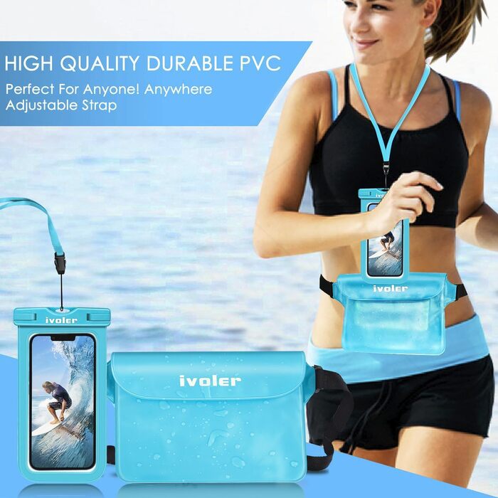 Водонепроникна поясна сумка-мішок з водонепроникним чохлом для телефону, універсальна пляжна сумка з кишенею для телефону, для водного спорту, пляжу, плавання, катання на човні (Світло-блакитний)