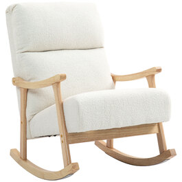 HOMCOM Rocking Chair, Ergonomic Swivel Chair, Armchair, Still Chair with Velvet-Look, Rocking Chair with a Load Capacity of 120 kg, for Bedroom, Living Room, Cream White | Aosom